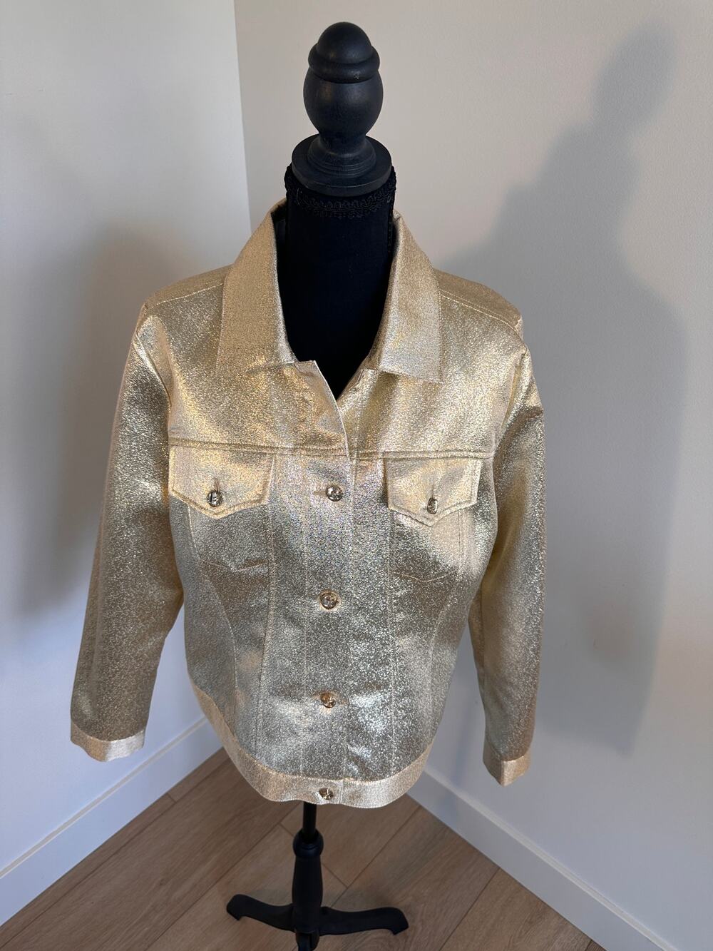 Boston Proper Gold Metallic Large Button-Up Jacket